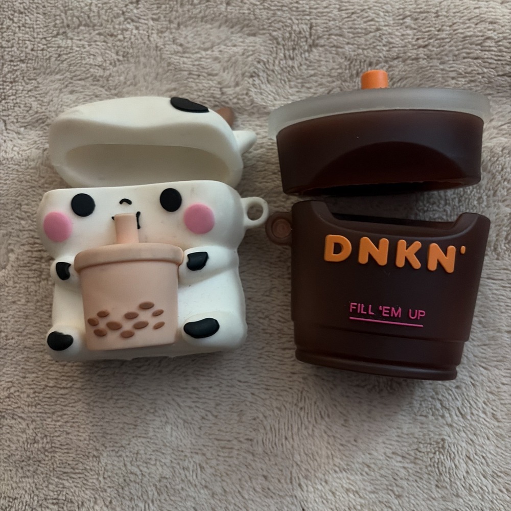 Lot Of 2 AirPods Case Holder Dunkin & Cow Coffee Theme